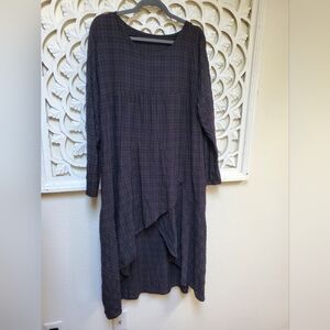 Boutique Plaid Lagenlook Long Tunic Or Dress Linen/Cotton Blend 3XL